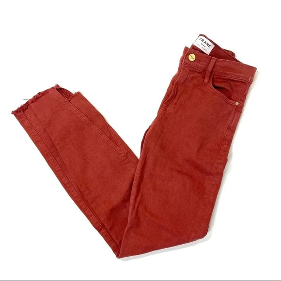 FRAME Denim Le High Raw Hem Skinny Ankle Jeans Burnt Henna Wash Size 24 - Picture 7 of 9